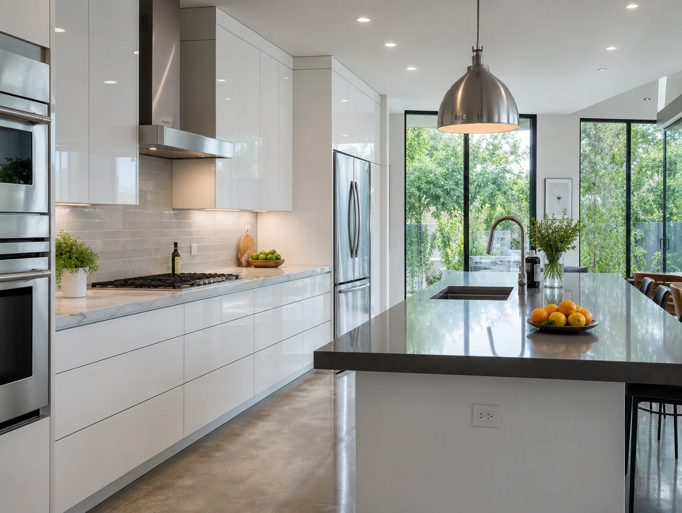 A bright, modern kitchen remodel with clean lines and high-end finishes